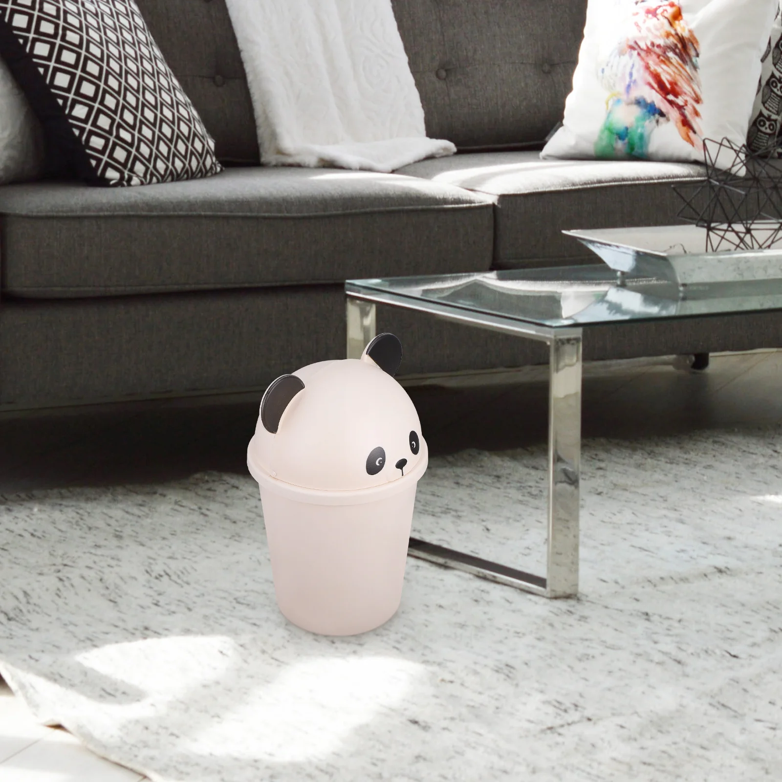 Pattumiera a forma di panda con coperchio Design simpatico cartone animato Pattumiera per interni ed esterni di grande capacità con coperchio per esterni