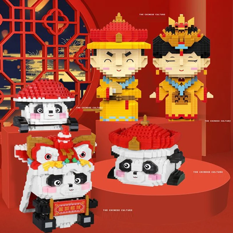 

Chinese Court Panda Micro Building Blocks Panda doll 3D Model Diamond Mini Brick Constructio Figure Toys For Kids Christmas Gift