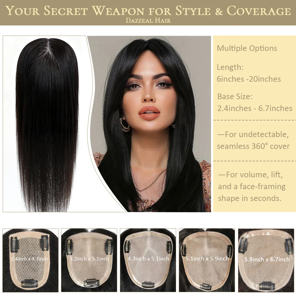 Base de seda Dazzeal para mujer, extensiones de cabello humano Natural europeo, Clip ins, postizo, Base de seda recta, adornos de cabello humano