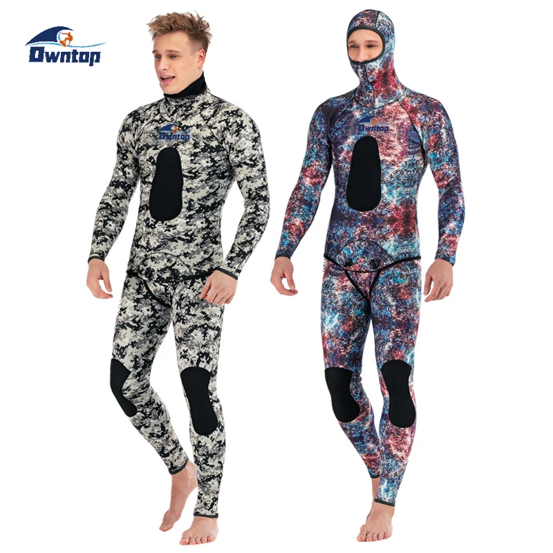 Opencell Two Piece 2 Pc Diving Suit Swimming Camo Custom Printed 7MM Diving Spearfishing Open Cell Wetsuit