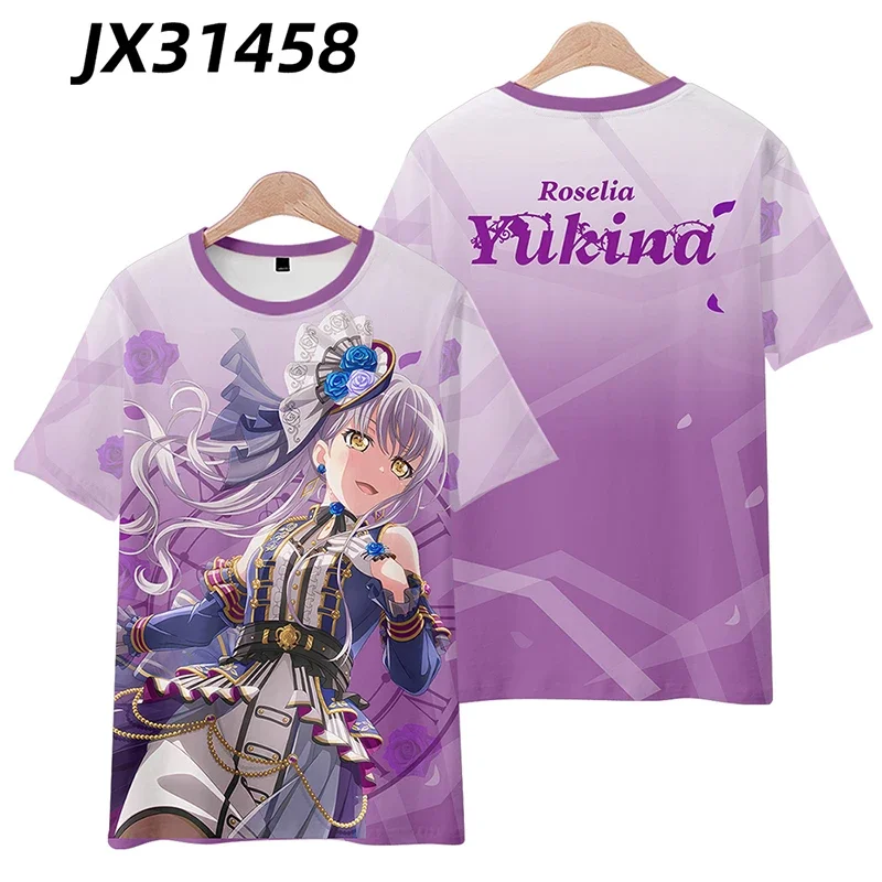 2024 Anime Cosplay street clothing BanG Dream Roselia men\'s and women\'s 3D printed T-shirt Yukina Minato Sayo Hikawa loose top