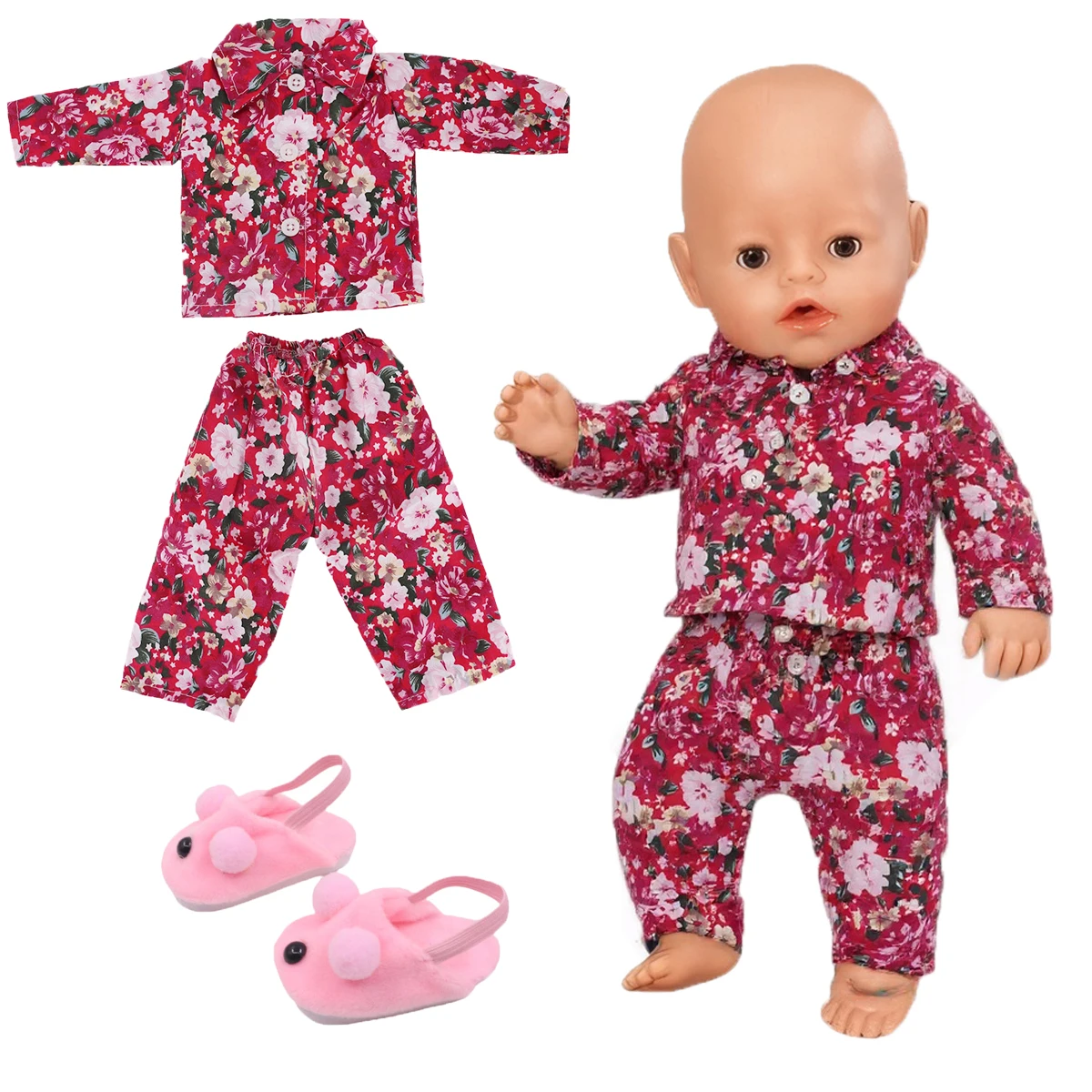 Doll Clothes Pajama  and Home slipper For 18Inch American Doll&43Cm Reborn Baby Doll Accessoires Our Generation Girl's Toys Gift