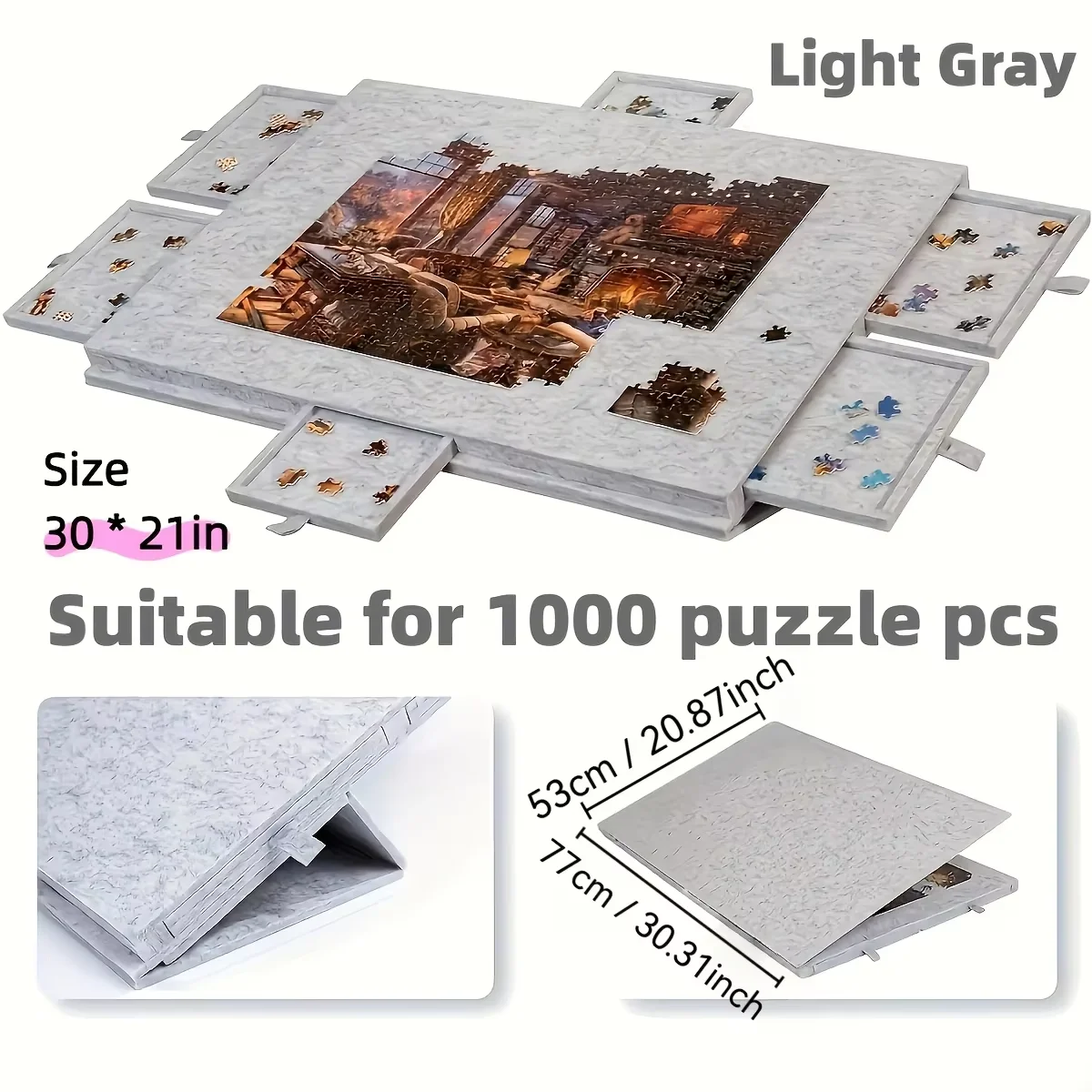 1 Set dekoratives 6-in-1-Puzzlebrett – neigbarer Puzzle-Schreibtisch mit 6 Schubladen, fasst 1000 Stück für Heimdekoration und pädagogische Aufbewahrung – Detail 6
