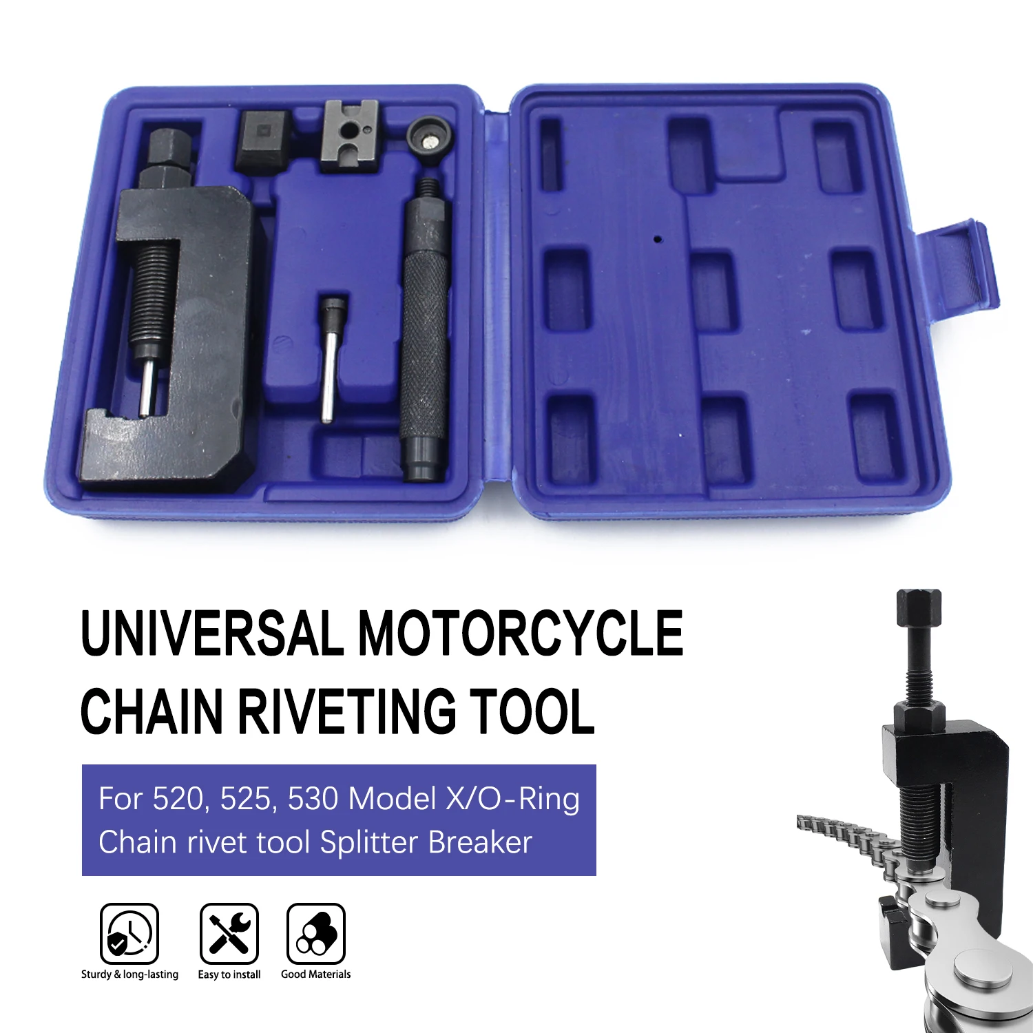 Universal Motorcycle Chain Breaker Rivet Tool Set Fit 520 525 530 X/O-Ring Chain Splitter Repair Replacement Tools