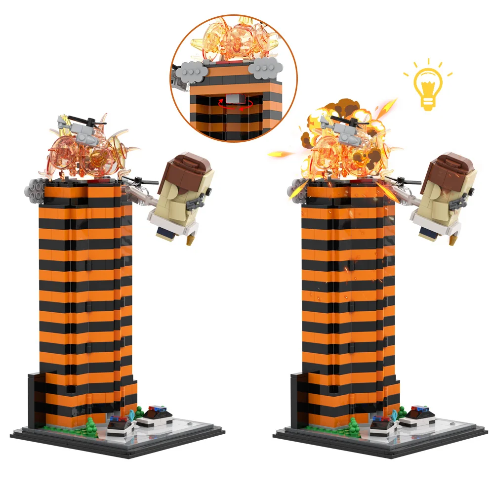 

MOC Die Hard Movie Bruce Willis Figure Building Blocks Sets Fox Plaza Explosion Lighted Scene Construct Brick Toy Christmas Gift