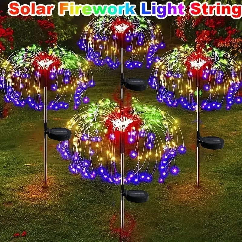 Solar Lawn Light LED Solar Fireworks Light Outdoor Fairy Copper Wire String Light For Home Wedding Party Holiday Garden Decor