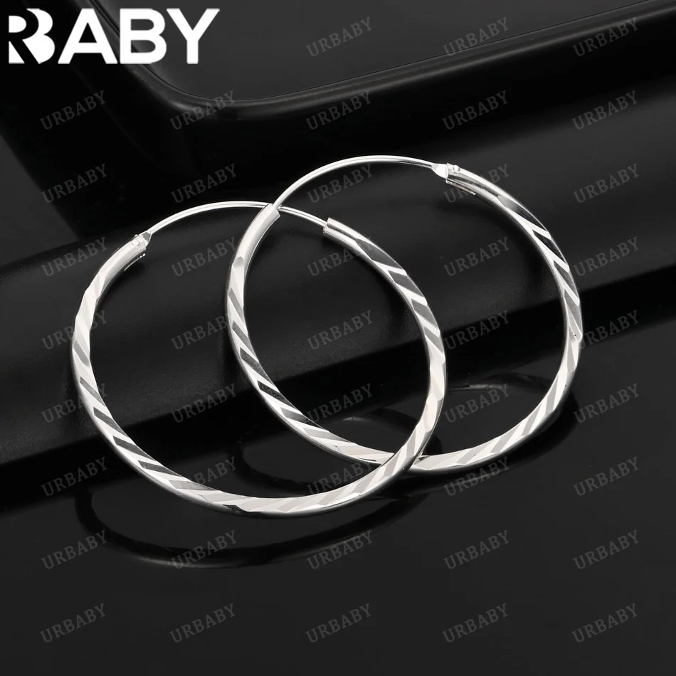 

URBABY 925 Sterling Silver Big Circle Hoop Earrings For Woman Engagement Party Fashion Charm Jewelry Gift