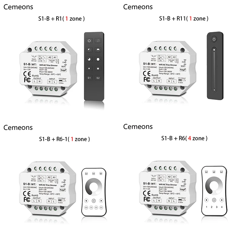 Tuya-atenuador LED inteligente, S1-B con Wifi, 2,4G, RF, Control remoto inalámbrico, CA 100-240V, Triac, lámpara de bombilla LED regulable, 220V