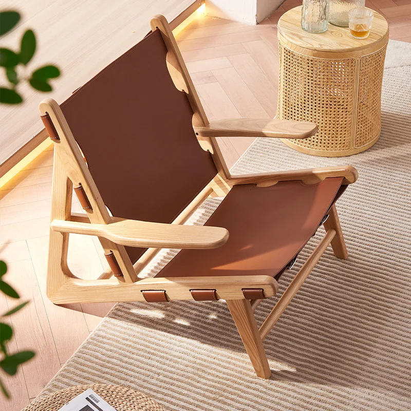 

The product can be customized.Nordic hunting lounge chair, saddle leather, solid wood retro sofa chair, home living room