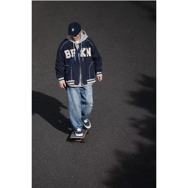 Conjunto de dos piezas de Hip Hop para hombre, Jersey de béisbol con letras estampadas, pantalones vaqueros de moda Harajuku, Primavera, 2023