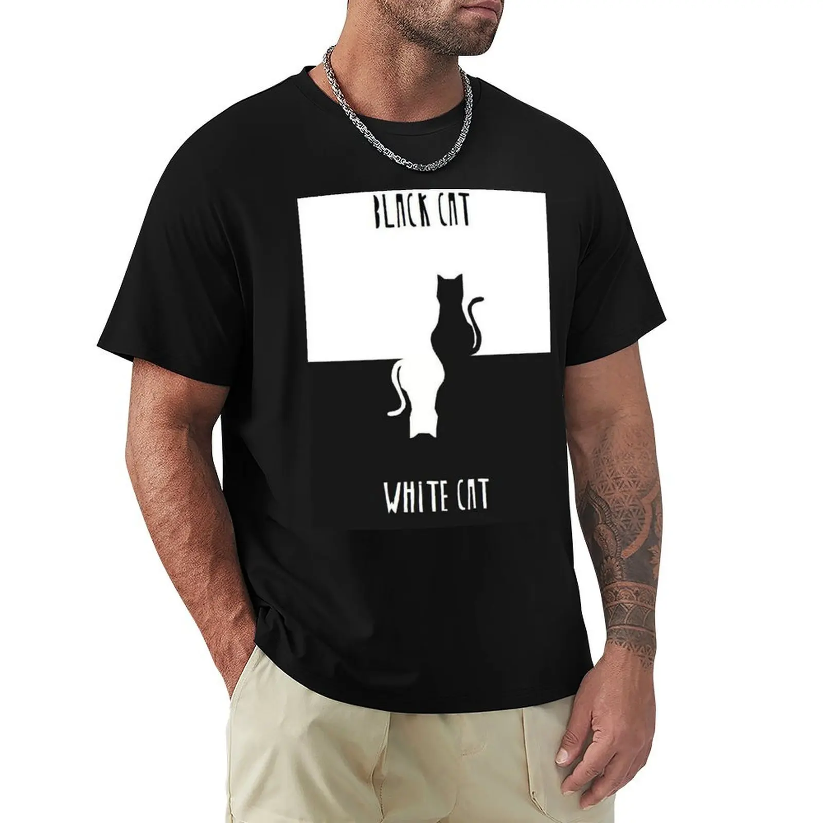 Black Cat White Cat by Emir Kusturica Movie Poster T-Shirt Basic Short Sleeve Cotton Blend T-Shirt