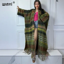 WINYI Winter African cardigan woman party dress Female abaya  outfits for women Fringed coat Open Front Kimonos long down poncho