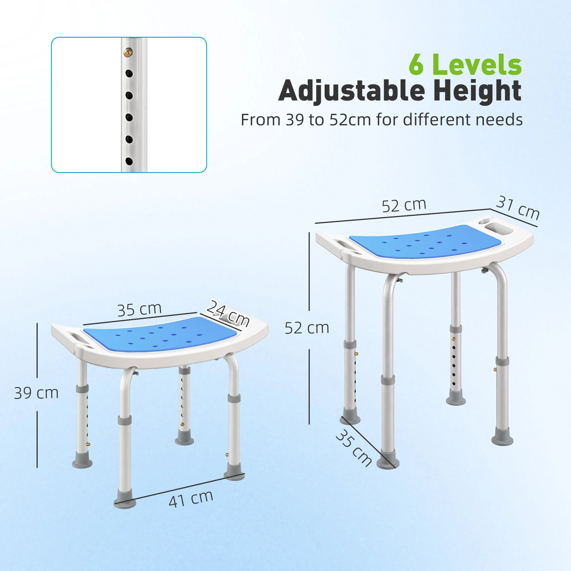 6-Level Adjustable Curved Bath Stool