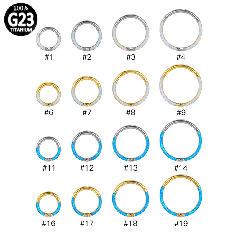 

ASTM F136 G23 Titanium Fire Opal 6/8/10/12mm Hinged Segment Hoop Nose Ring,Clicker Earring With Zircon