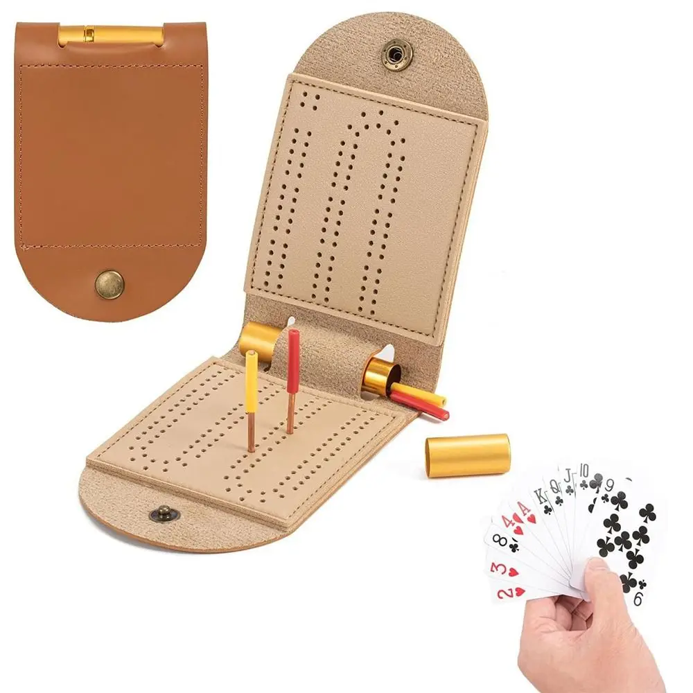 Accessories Leather Travel Cribbage Board Portable Pocket Game Scoring Boards 2 Track Card Game Board