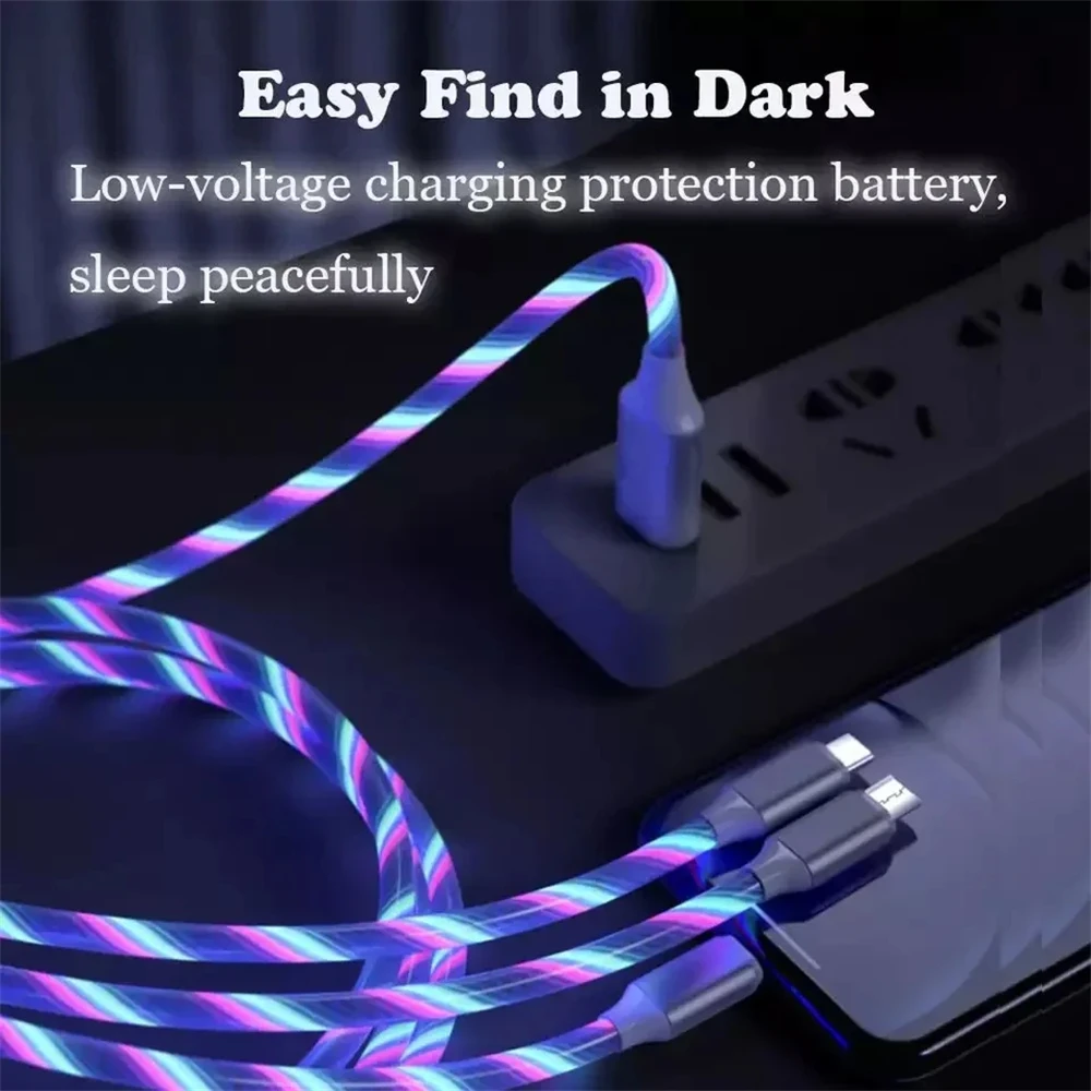 NNBILI Glowing LED Light USB 3 IN 1 cable Phone Fast Charging Charger Luminous Type C Cable For Xiaomi iPhone Phone Accessories