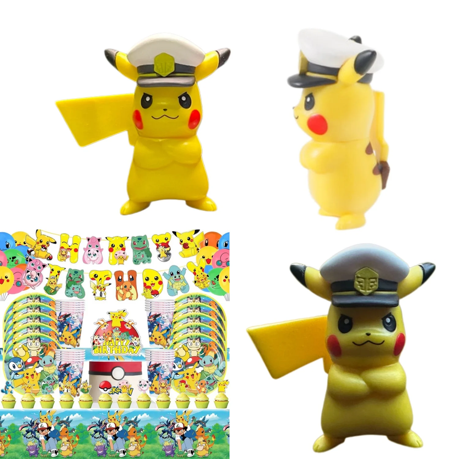 Vaisselle de fête d'anniversaire Pokemon pour enfants, personnage de dessin animé Pikachu, gobelet en papier, assiette, décoration de gâteau pour garçons et filles, décoration de fête