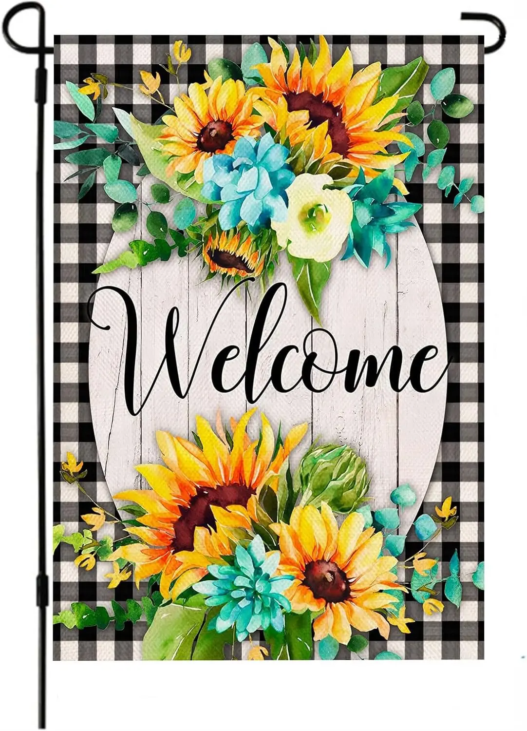 Sunflower Welcome Garden Flag 12x18 Double Sided Burlap Small Buffalo Floral Fall Yard Flag Farmhouse Outside Outdoor Flag Porch