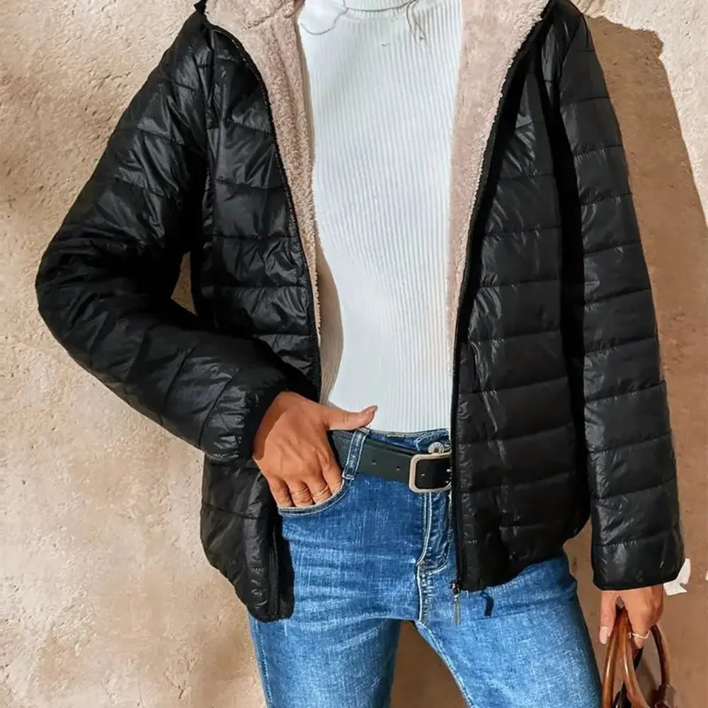 

Женская стеганая хлопковая куртка на флисовой подкладке, теплая тонкая короткая повседневная модная верхняя одежда с хлопковой подкладкой для Европы и