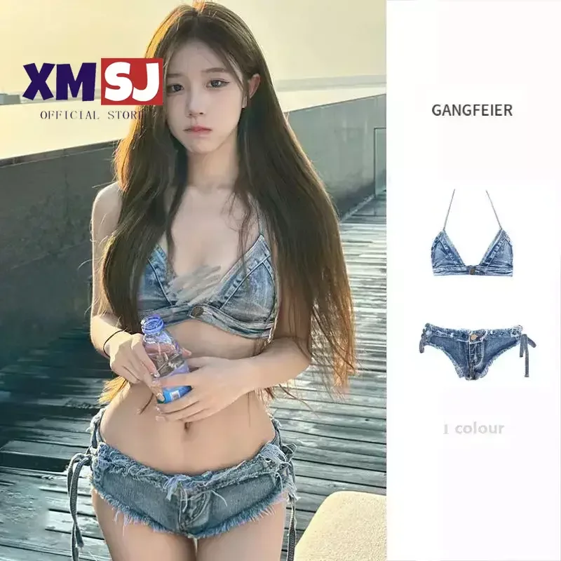 2024 Spicy Girl Swimsuit Female Sexy Denim Bikini Three Point Split Swimsuit Female Vacation Hot Spring Pure Desire Bikinis Set