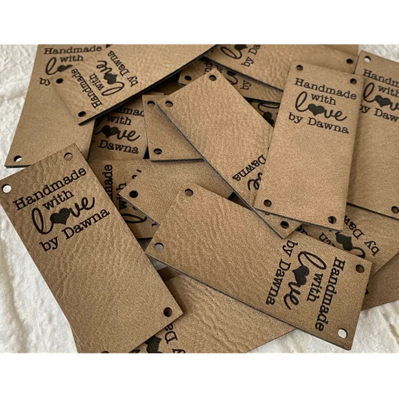 30pcs Handmade labels for clothes Customize leather knitting tags with brand logo Center fold sewing crochet label Accessories