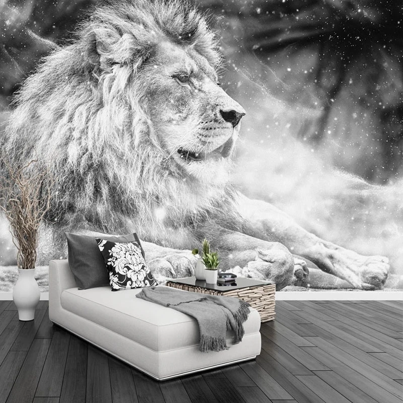 Customized Photo 3D Mural Wallpaper Black White Lion Bedroom Home Decor Living room sofa TV background wall restaurant Animal 8d