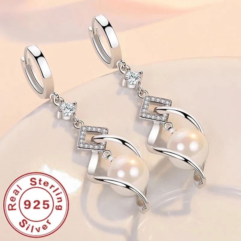 

925 Sterling Silver AAA Zircon Natural Pearl Earrings For Women Fashion Gorgeous Wedding Engagement Party Jewelry