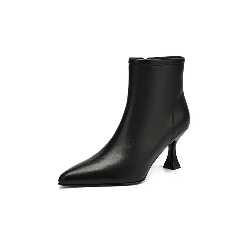 New Winter Genuine Leather Women Boots Shoes for Women Short Boots Pointed Toe Women Shoes Botines Mujer High Heels Ankle Boot - view 6