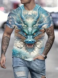 3D Dragon Print Men's T-Shirts Casual O Neck Pullover Street Outdoor Short Sleeve Tops Tee Outdoor Sportshirt Oversized Clothing