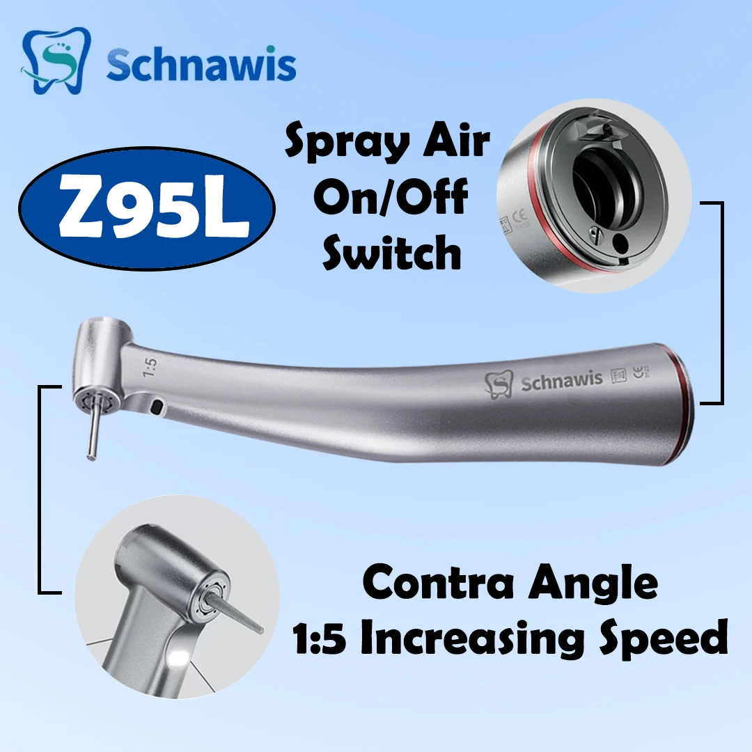 Z95L Dental Contra Angle Handpiece 1:5 Transmission  FG-burs (Ø 1.6 mm) Internal Water  Fibre-Optic Red Ring