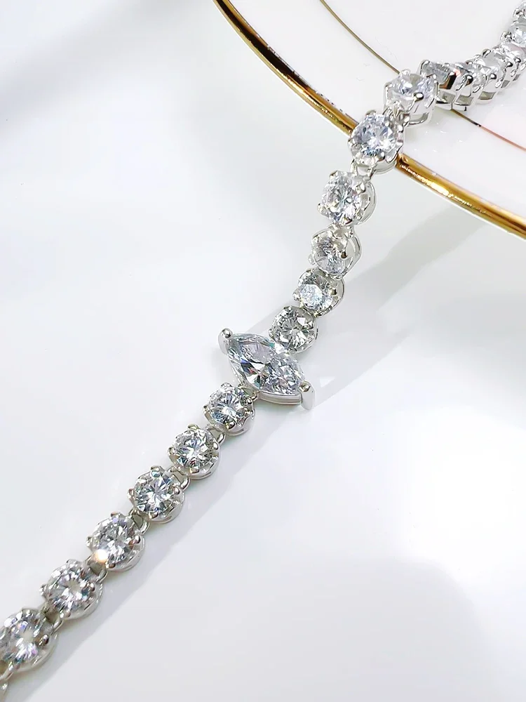 Fashion Luxury 925 Silver Horse Eye Versatile Bracelet Set with High Carbon Diamond Elegant Style Engagement Jewelry