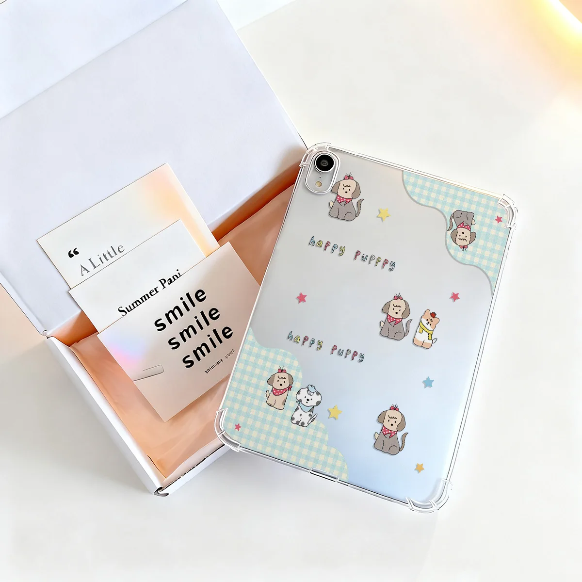 Crystal Clear Tablet Case for Samsung Galaxy Tab S9 S10 FE A9 A11 S7 S8 Plus Cover Checkered Happy Puppy Corner airbag cushions