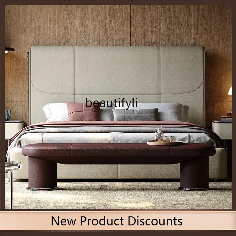 

A44 Italian Style Full Genuine Leather Bed End Stool Villa Whole House Bedroom Series High-end Bedside Stool