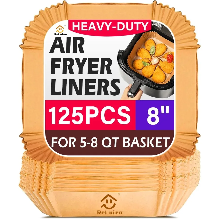 

Air Fryer Liners Disposable 125Pcs Parchment Paper 8 Inch Nonstick Air Fryer Paper Liners Uleached Square Airfryer Liners for 5
