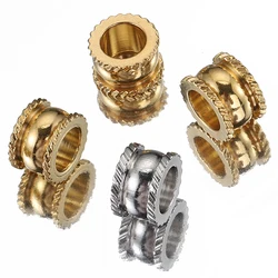 20pcs Hole 5mm Stainless Steel Spacer Beads Gold Color Hub Charm Loose Beads for Bracelets Necklace Leather Jewelry Making DIY