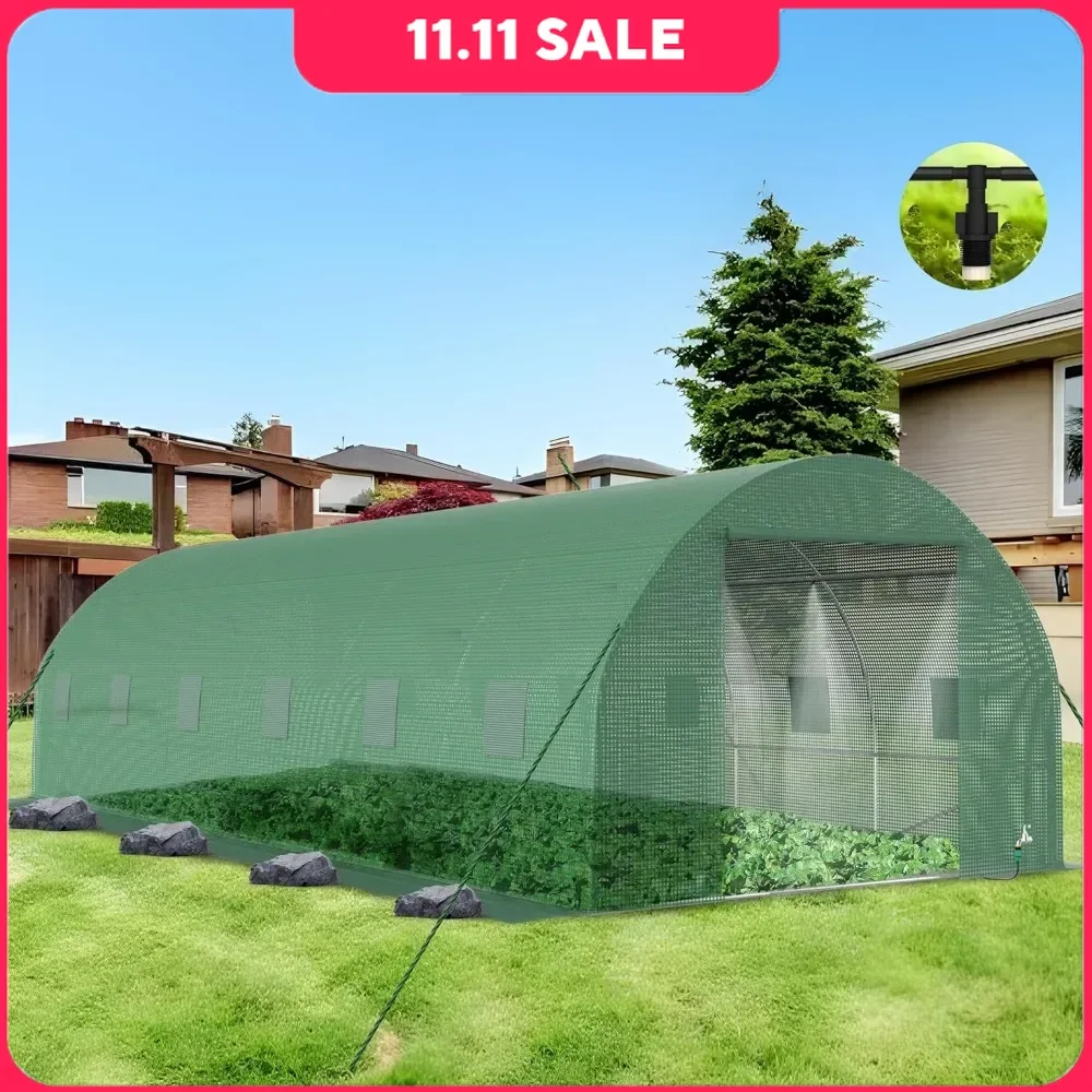 

25*10*6.6FT Garden Greenhouses with High Tunnel PE Cover & Irrigation Garden Sprinkler System, Walk-in Green House