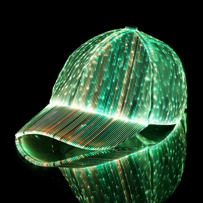 Led Optical Fibre Cap Shiny Women Men's Cap Grand Event Masquerade Concert NightClub Summer Hat Blinky Lights Hat Adult Hat