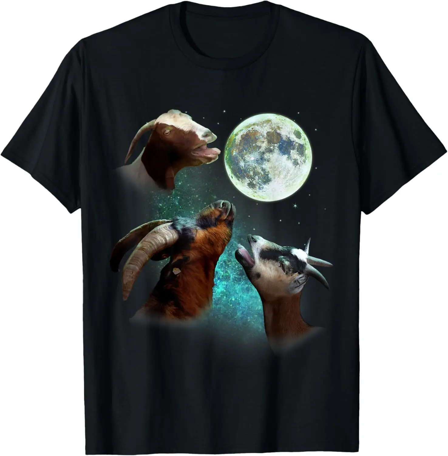 

Three Goats Howling at Moon Funny Parody Graphic Tee Breathable Cotton Short Sleeve Shirt