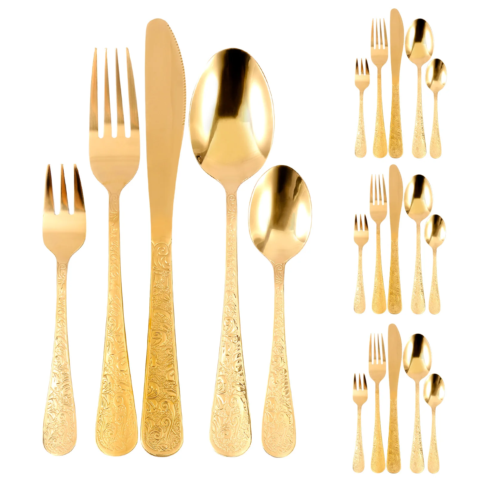 

20Pcs Stainless Steel Cutlery Set Knife Fork Spoon Tableware Flatware Set Festival Kitchen Dinnerware Gifts Golden silver Colorf