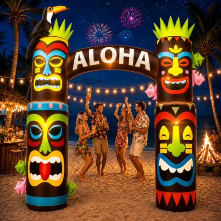 

10FT Hawaiian inflatable archway for outdoor holiday yard decorations, PVC material, vibrant tropical colors, weather-resistant