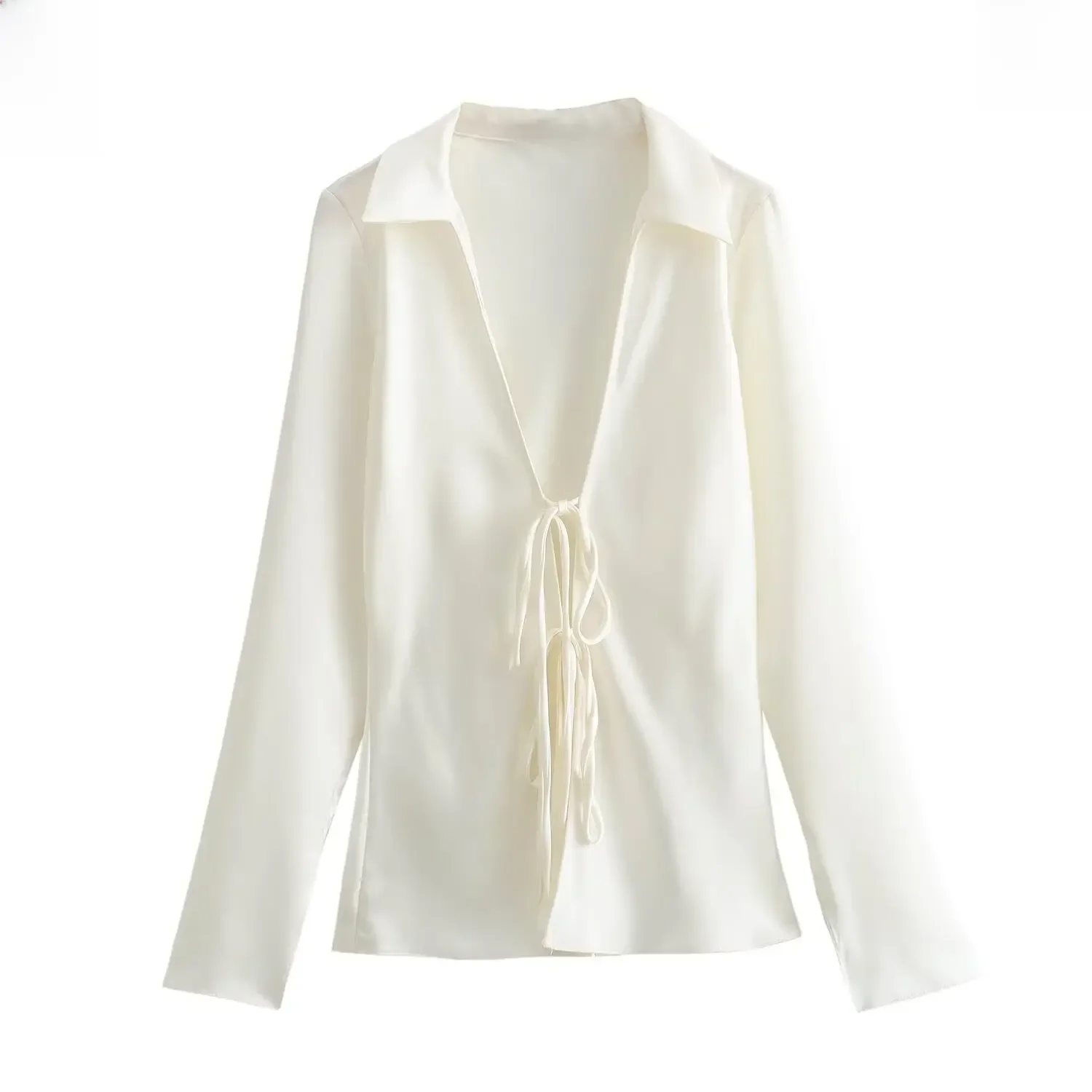 Fashionable Bow Silk-satin Quality Women's Shirt 2024 Spring New Arrival Cross-border European American Style Clothing