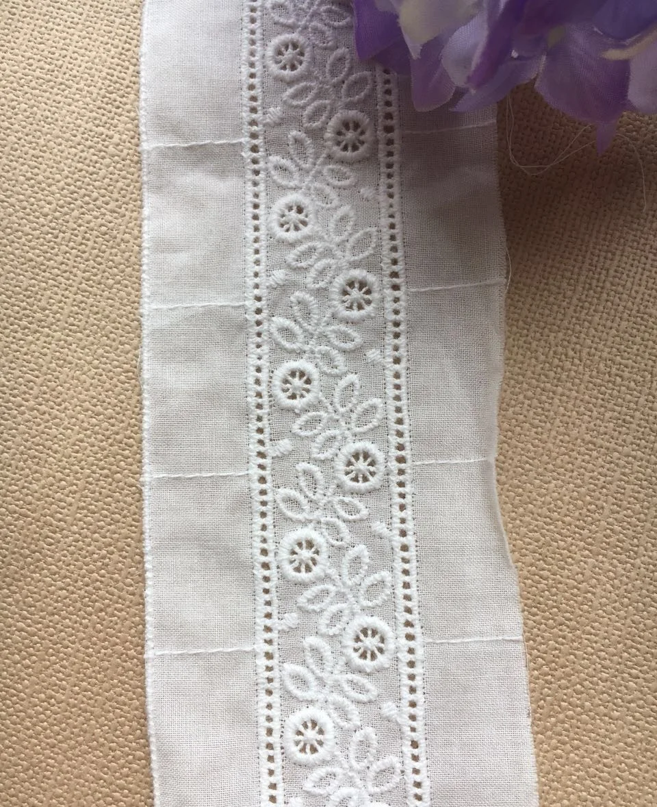4yards/lot 5.5cm White Cotton Hollow Out Wheel Embrodiered Lace Trim Material X1412