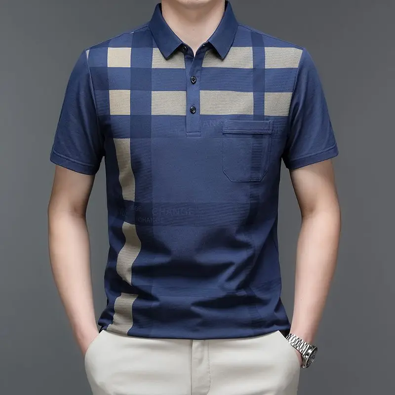 Lapel Pocket Middle-aged Men Short-sleeved Loose T-shirt Business Casual Cotton Polo Shirt Dad Outfit