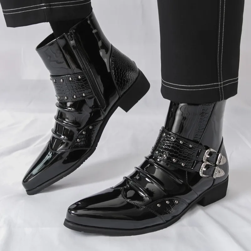 

Новые мужские кожаные туфли на шнуровке с острым носком, размер 46, модные, на высоком каблуке 6 см, черные, для бизнеса, свадьбы, повседневной носки