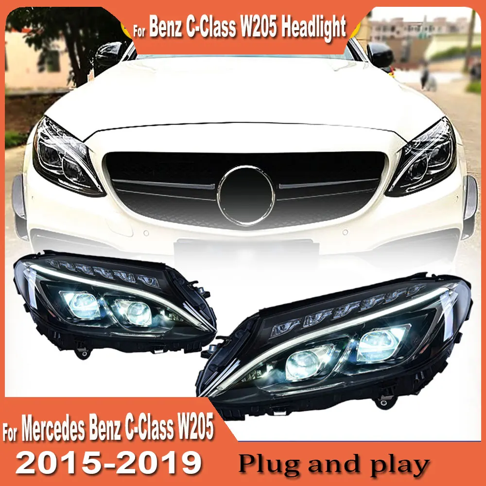 LED Head Lamp for Benz C-Class W205 LED 2015-2019 Headlights C200 C260 C300 DRL Turn Signal High Beam Angel Eye Projector Lens