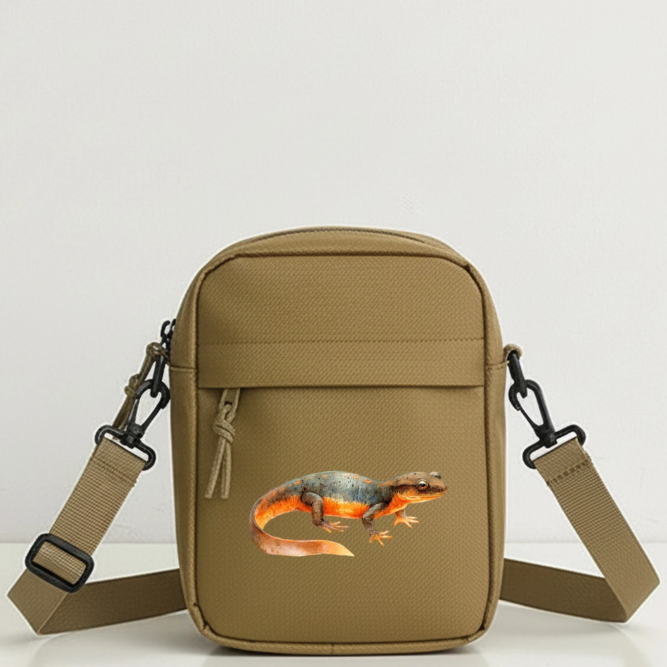 Salamander Watercolor Sling Bag Men Lightweight Portable Crossbody Adjustable Strap Zipper for Commute Cycling Travel Daily Use