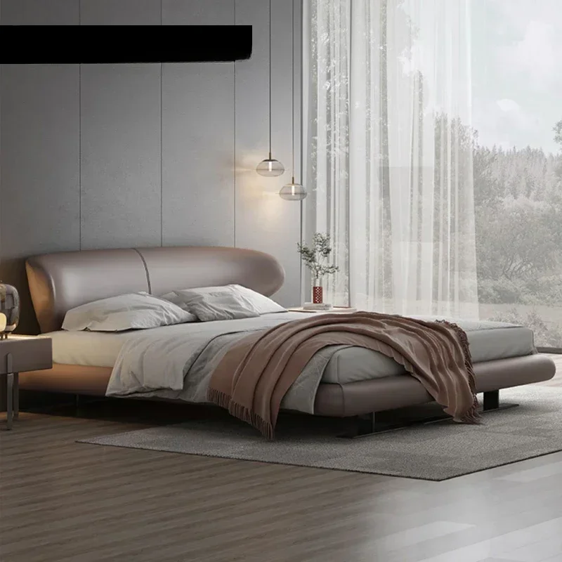 Modern Leather Bed Minimalist Master Bedroom Suspended Bed Personality Fashion High-End Atmosphere