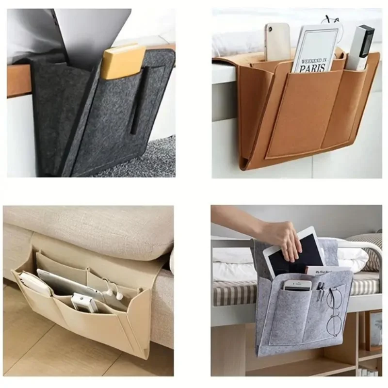 Bedside hanging storage bag Mobile phone remote control tissue storage bag Bedside book storage hanging bag household items