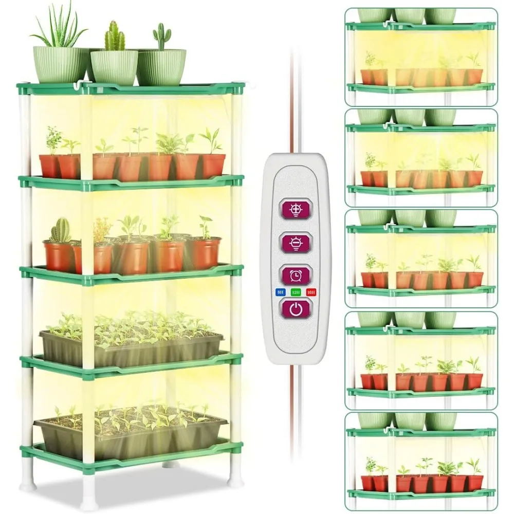 

5-Tier Seed Starting Kit with Full Spectrum Grow Lights for Indoor Plants, Greenhouse, Succulents
