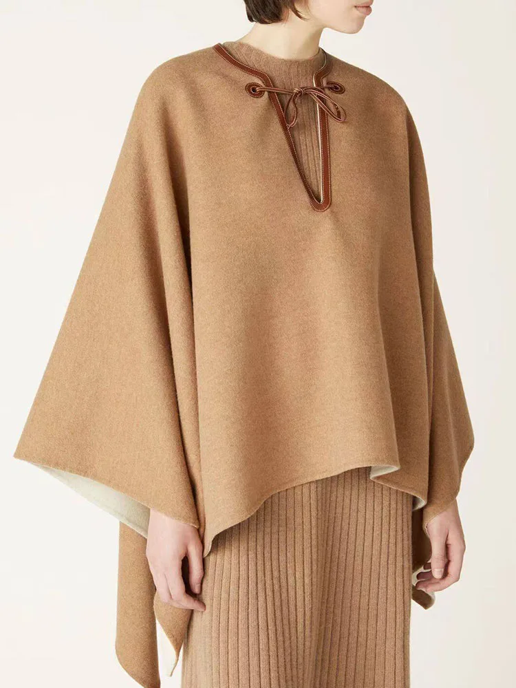 Retro wool cashmere shawl 2024 fall and winter new irregular draping cape temperament light mature fashionable tweed jacket